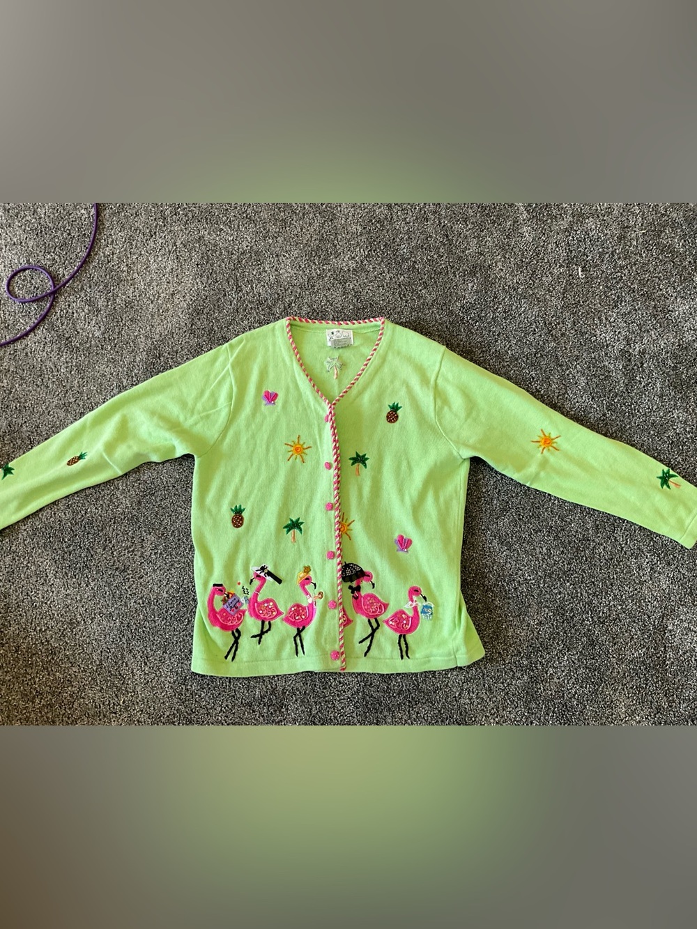 Women’s Neon Green Flamingo Embroidered Cardigan